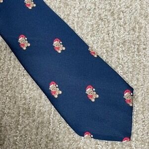Cape Cod Neckwear Christmas Tie Mens OS Navy Blue Santa Teddy Bear Holiday 4779